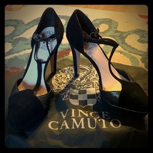 Heels size 7 black suede and pewter